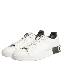 White Black Portofino Leather Sneakers Shoes