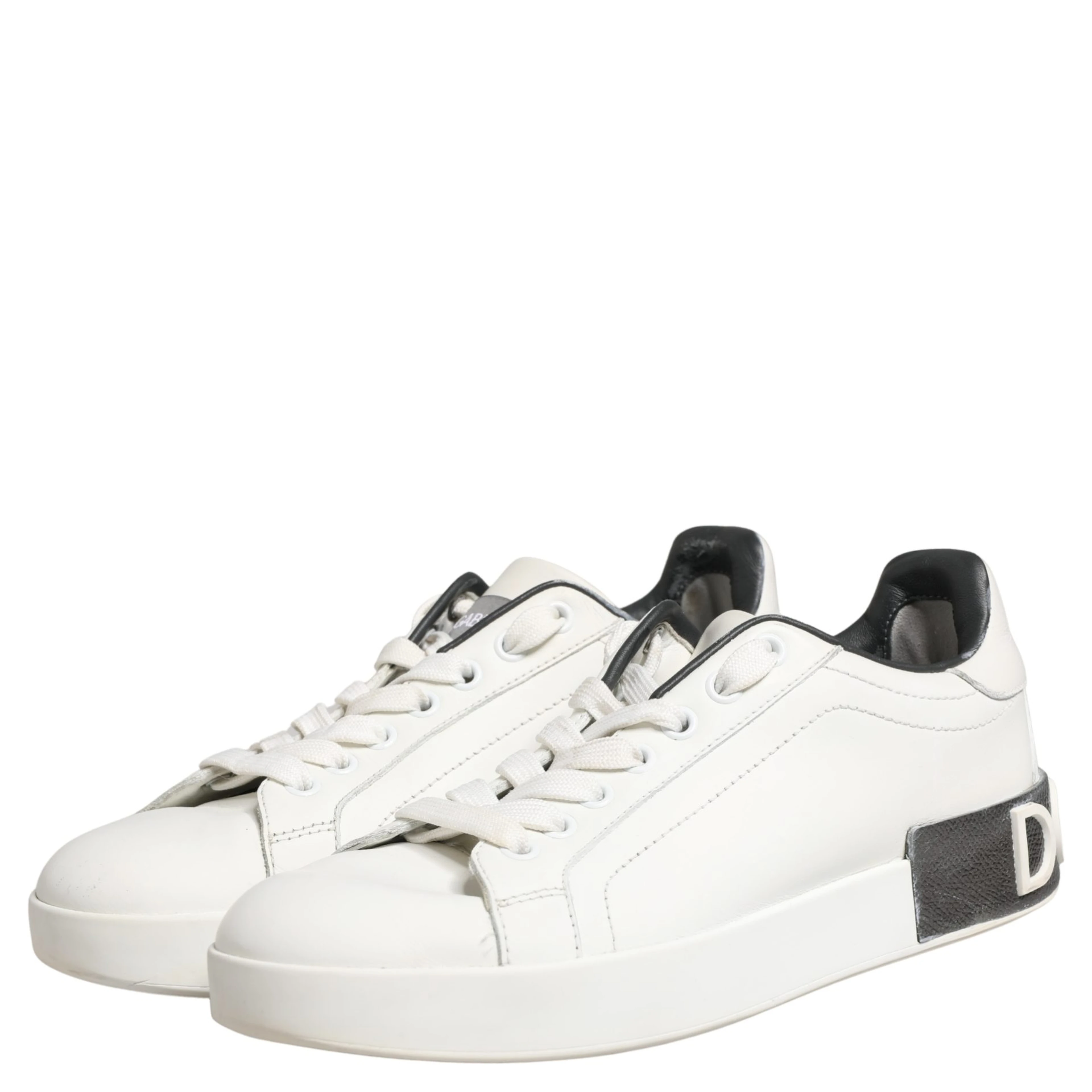 White Black Portofino Leather Sneakers Shoes