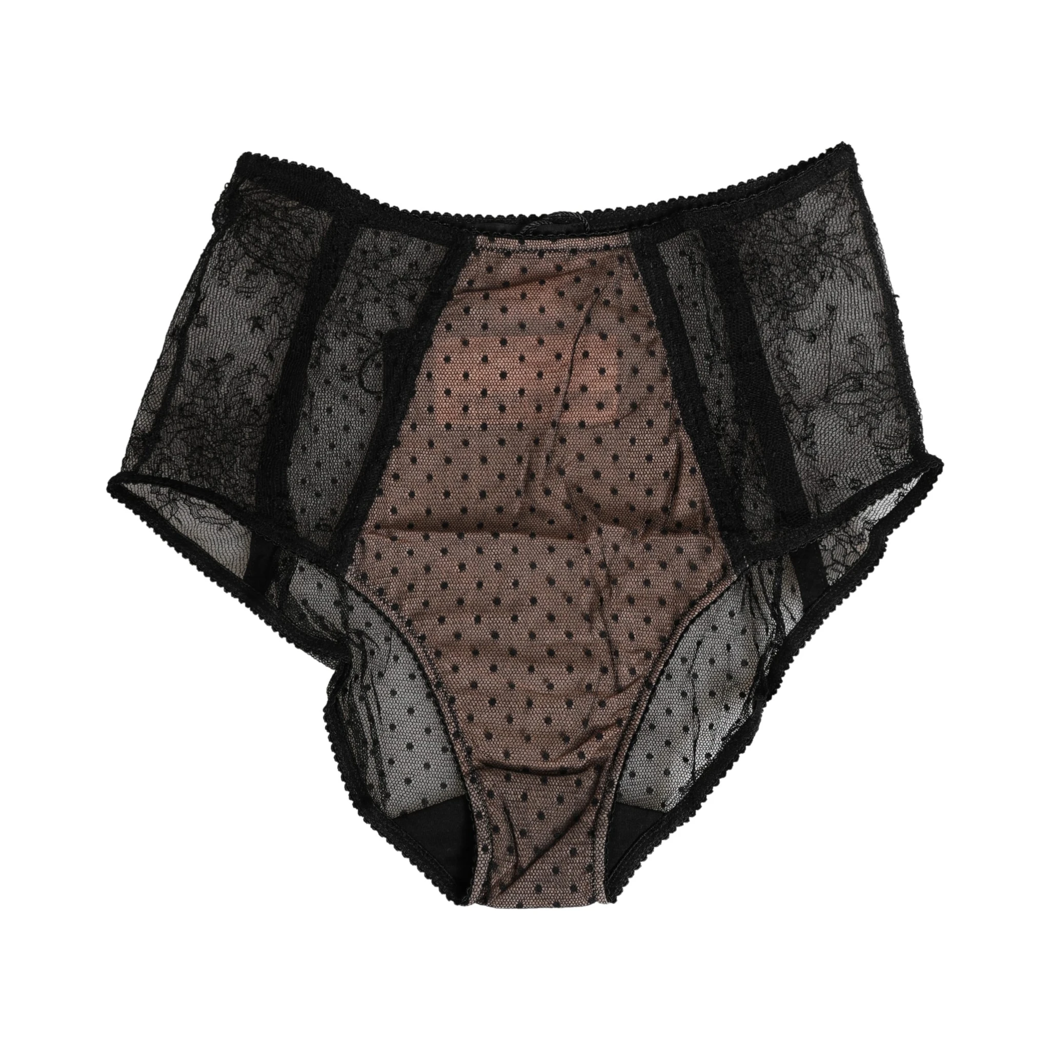 Black Sheer Polka Dot Lace High Waist Brief Underwear