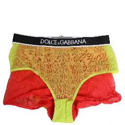 Red Yellow Tulle Mid Waist Panty Girdle Underwear