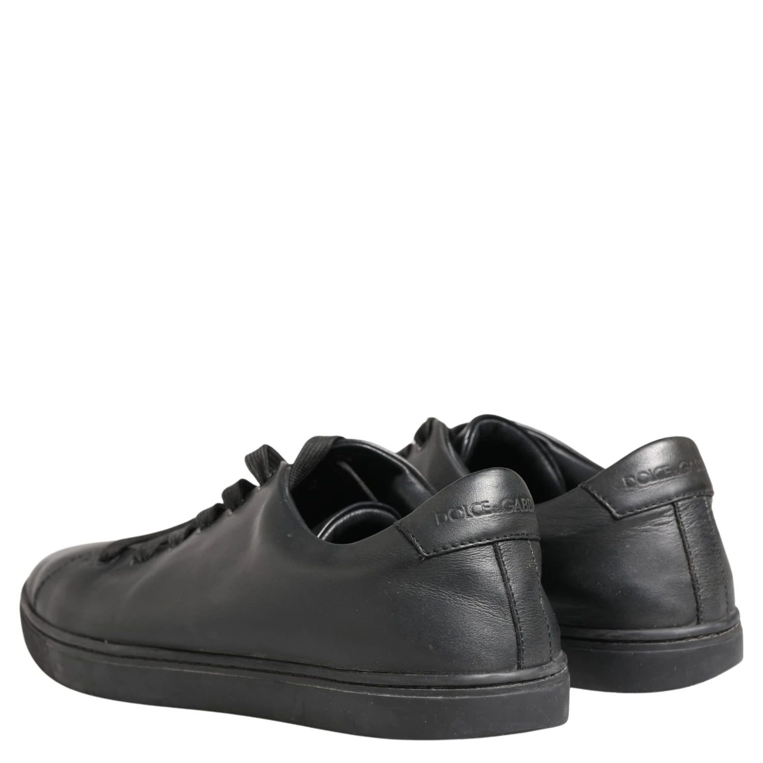 Black Leather Low Top Lace Up Sneakers Shoes