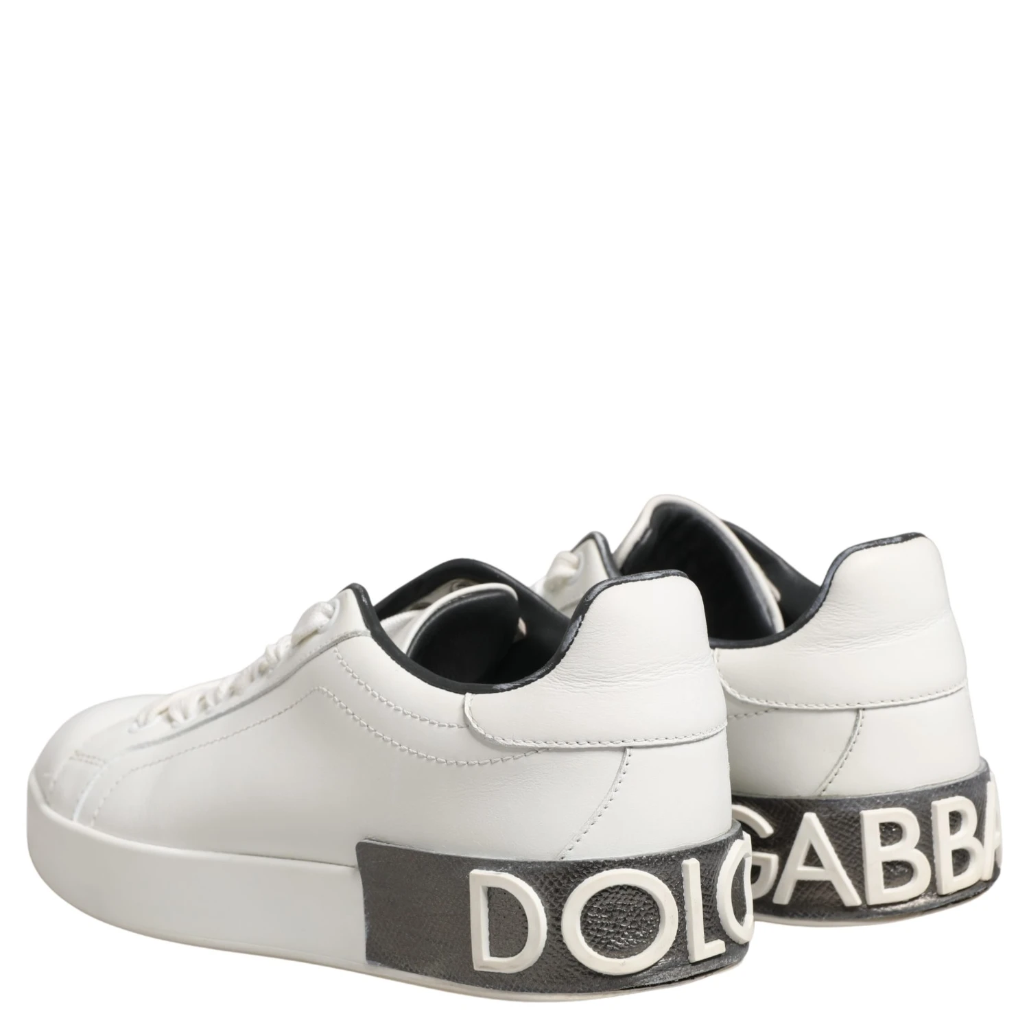 White Black Portofino Leather Sneakers Shoes