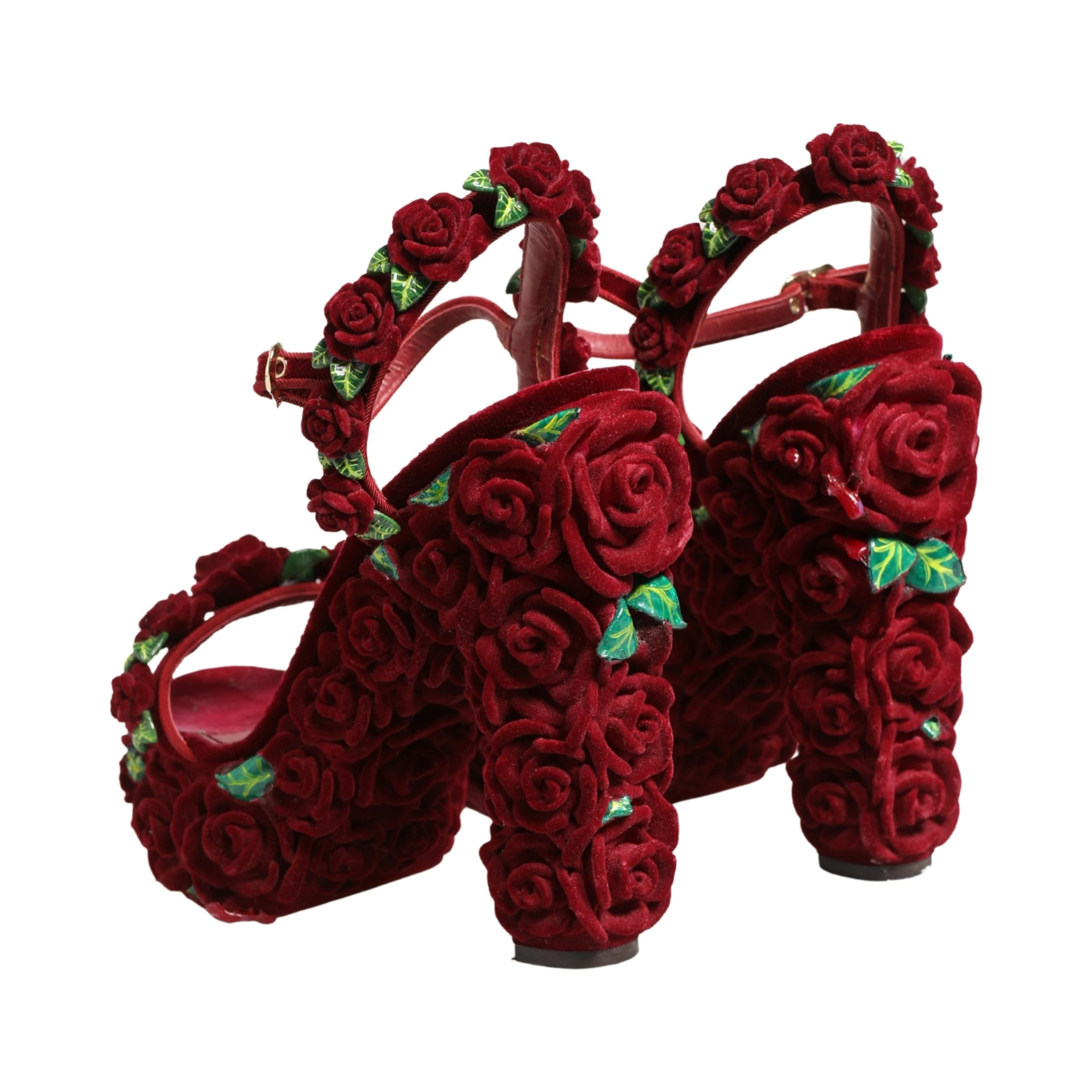 Red Rose Embellished Platform Sandals Shoes