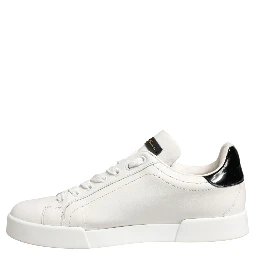 White Black Portofino Leather Sneakers Shoes