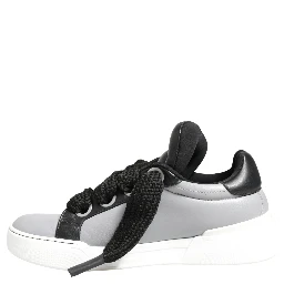 Gray Leather Low Top Lace Up Sneakers Shoes