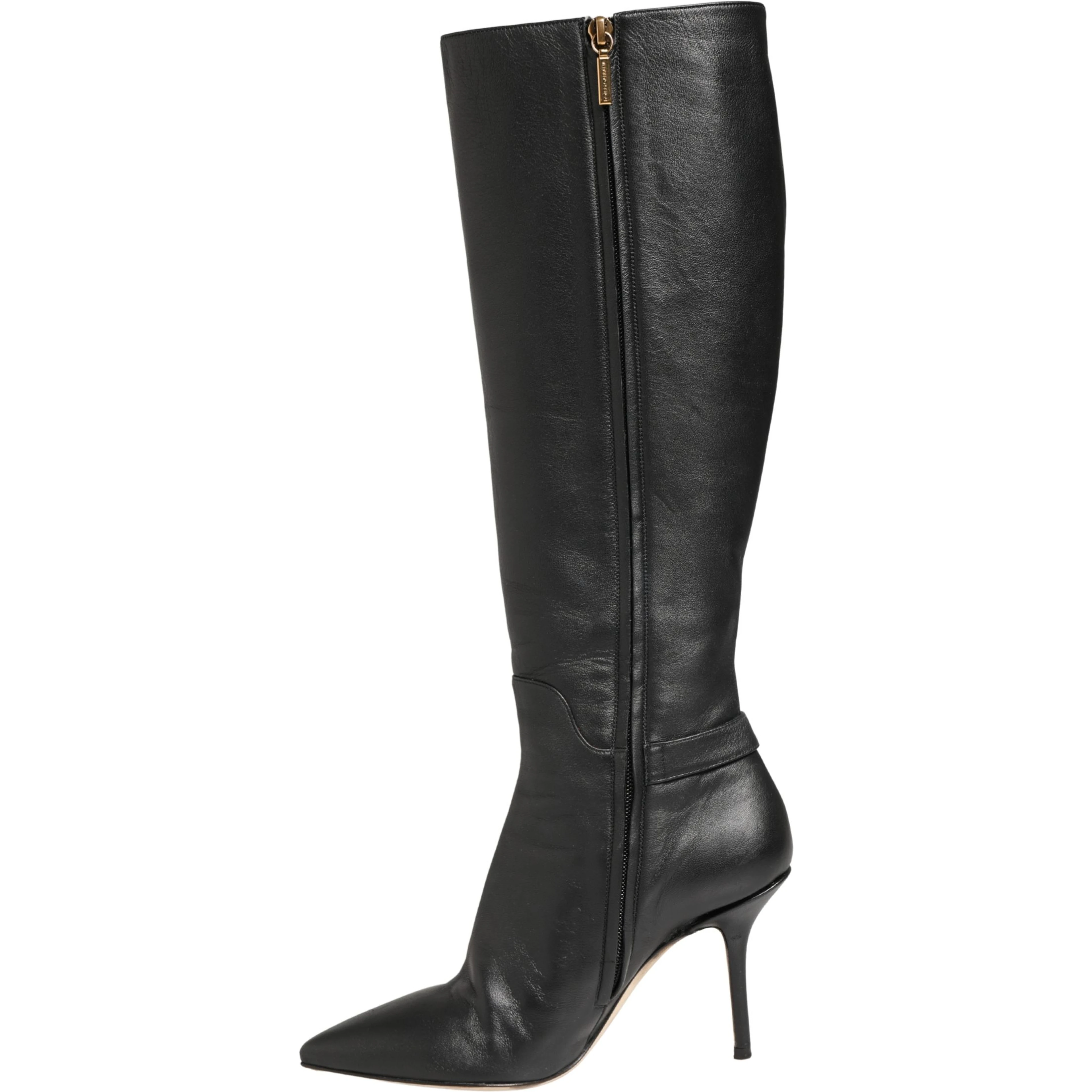 Black Leather Heels Knee High Boots Shoes
