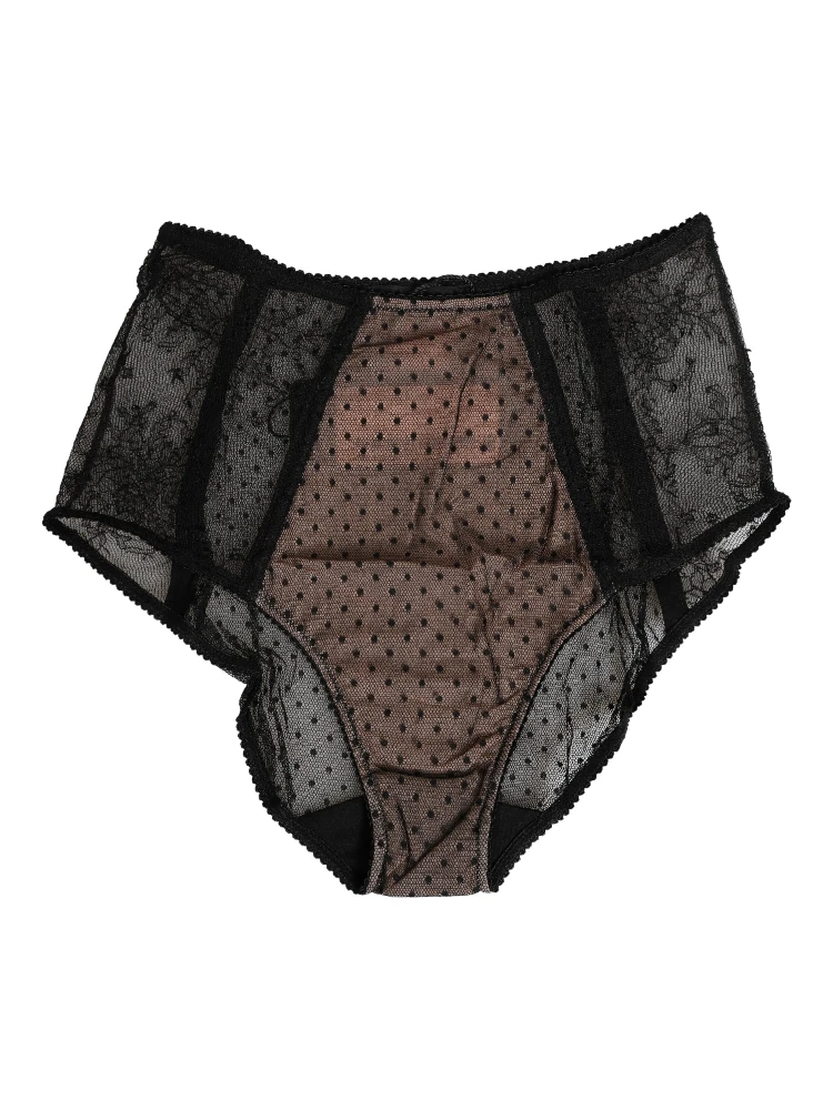 Black Sheer Polka Dot Lace High Waist Brief Underwear alternative