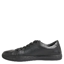 Black Leather Low Top Lace Up Sneakers Shoes