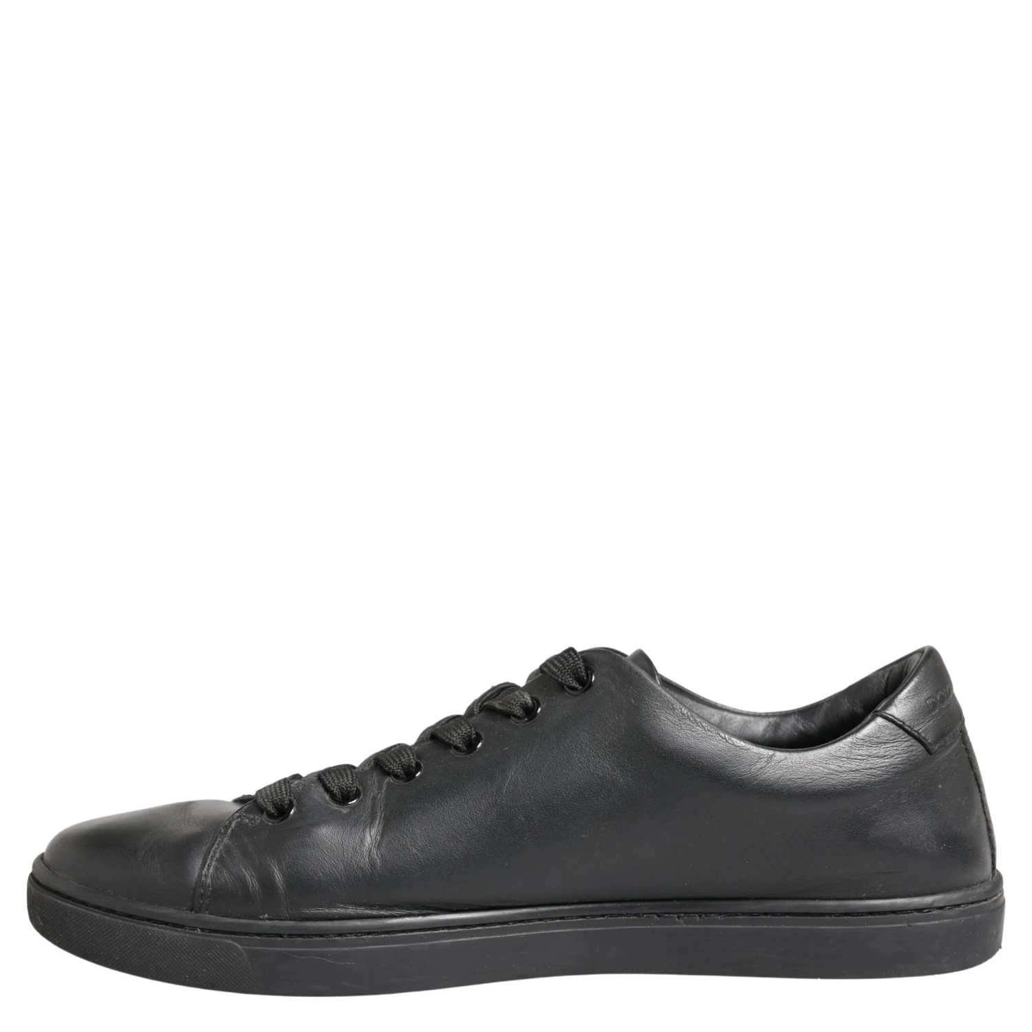 Black Leather Low Top Lace Up Sneakers Shoes