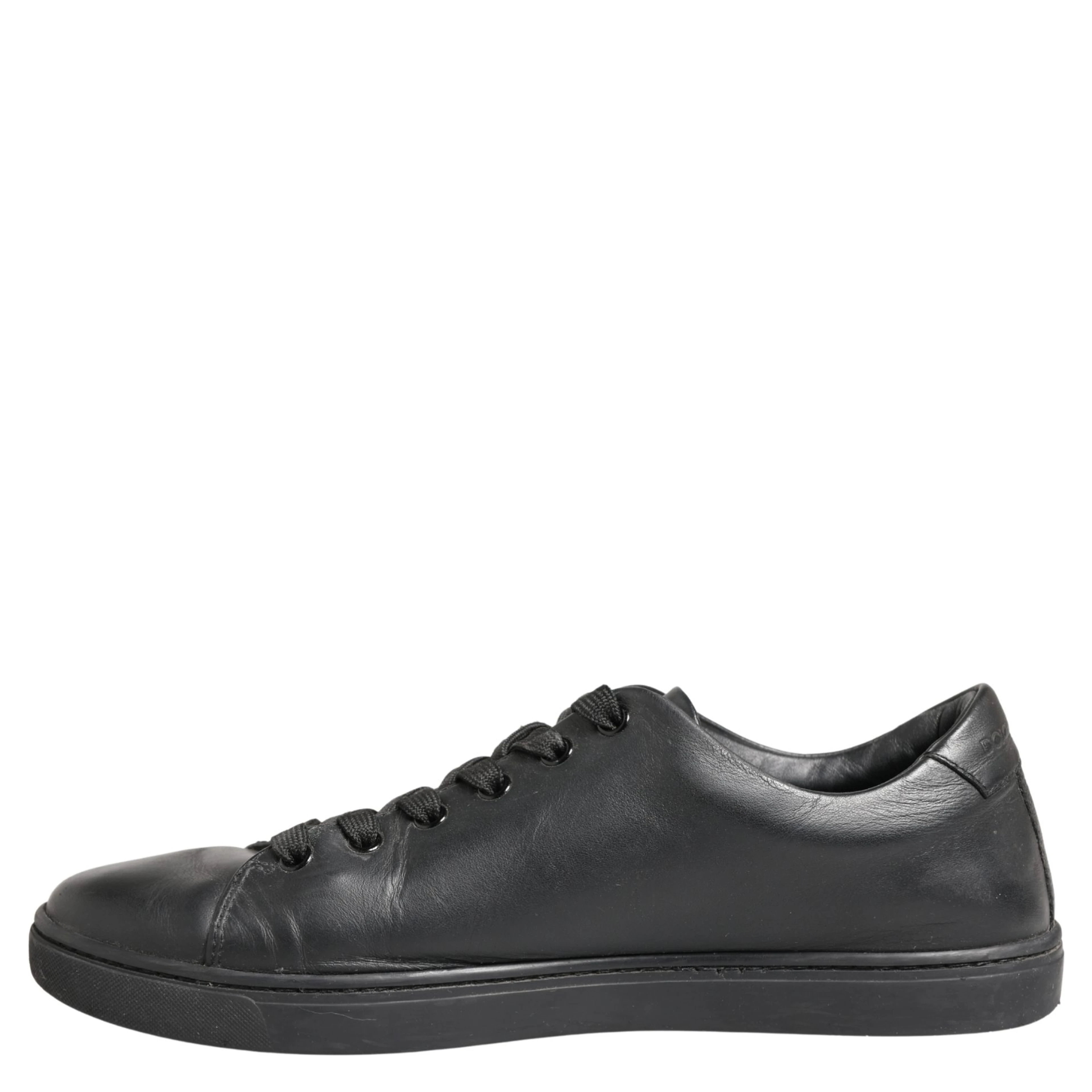 Black Leather Low Top Lace Up Sneakers Shoes