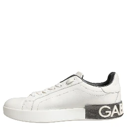 White Black Portofino Leather Sneakers Shoes