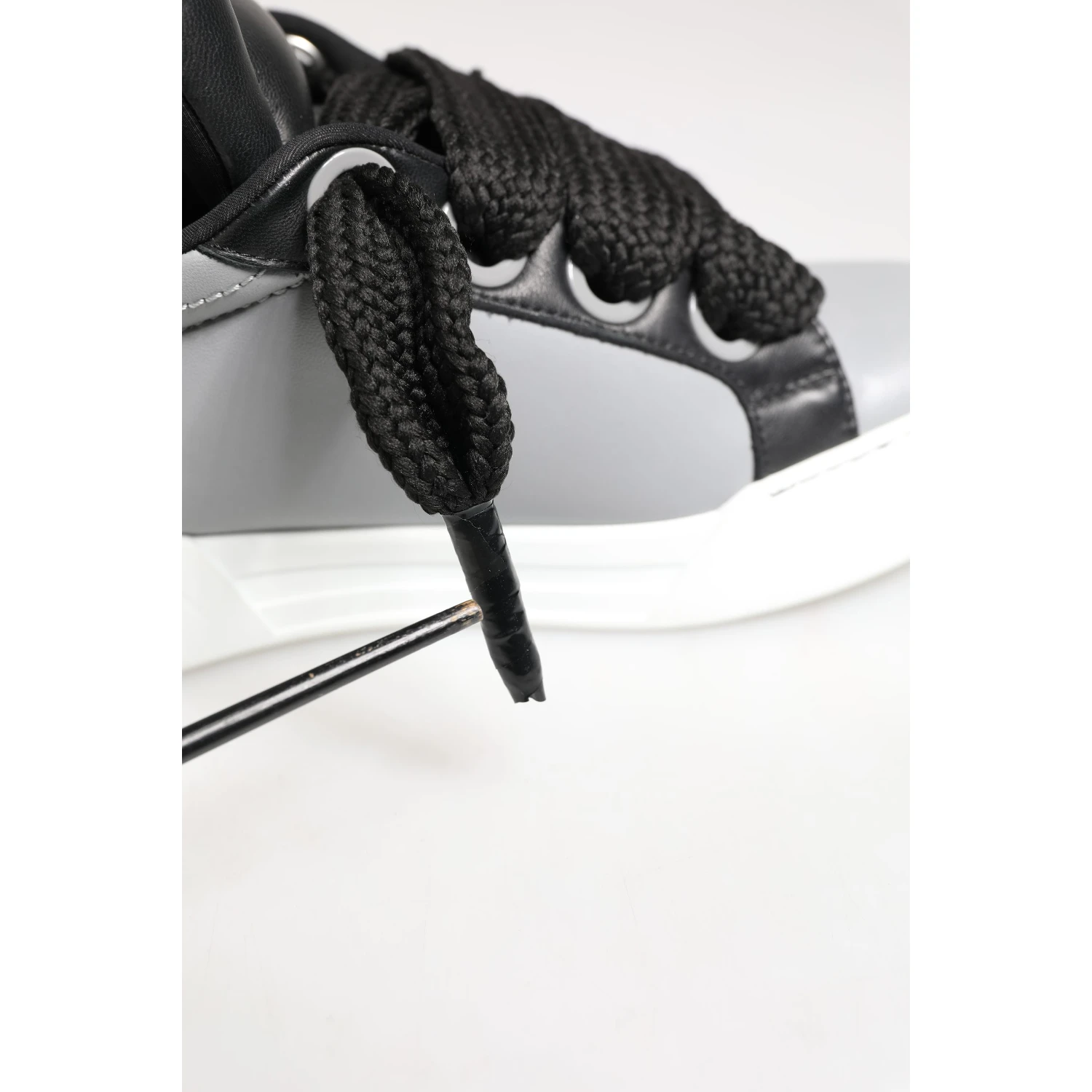 Gray Leather Low Top Lace Up Sneakers Shoes