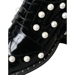 Black Leather Faux Pearl Dress Brogue Shoes