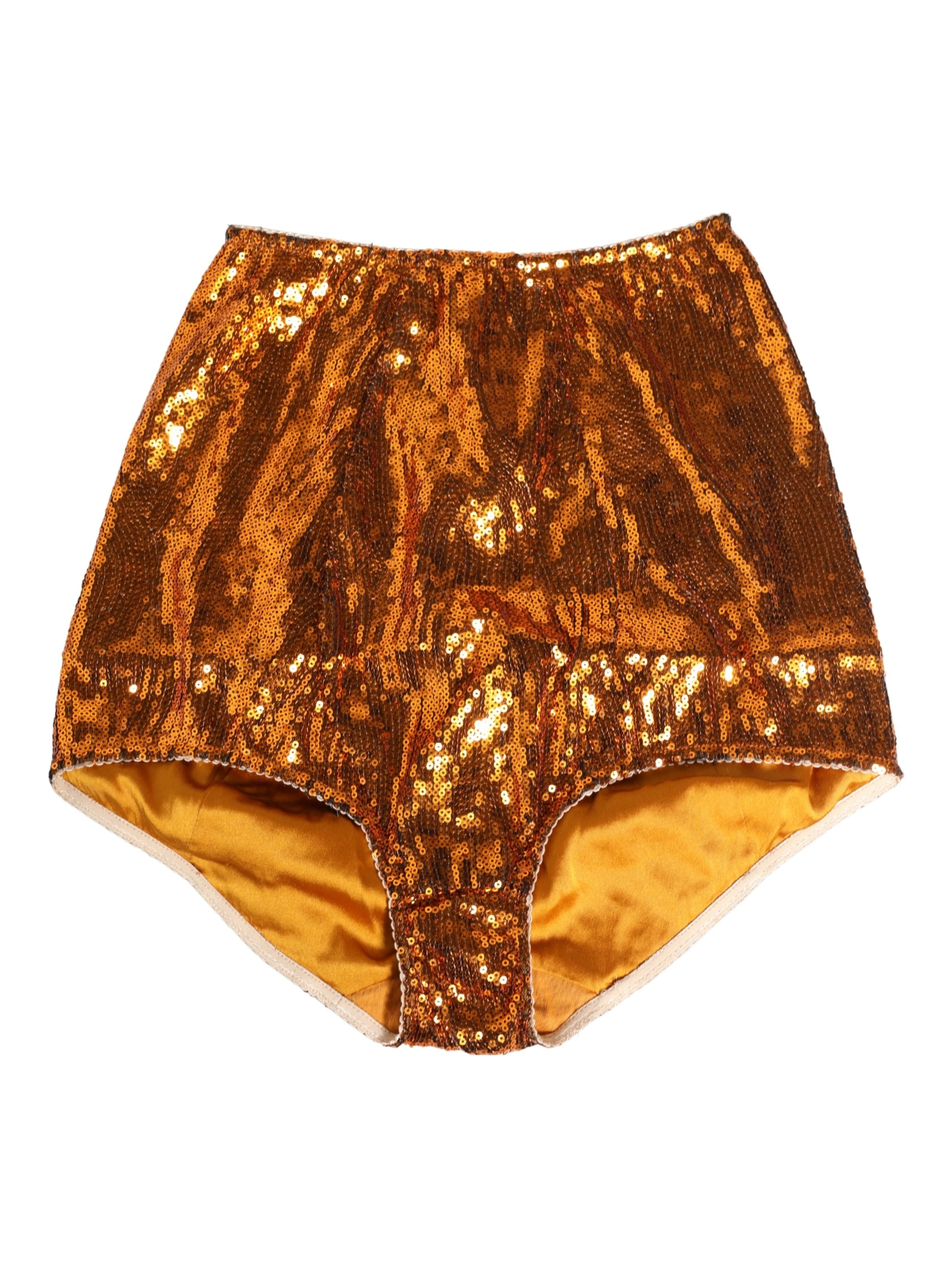 Orange Sequin Nylon High Waist Girdle Underwear