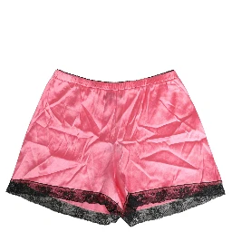 Pink Silk Satin Lace Trim Pajama Shorts Sleepwear