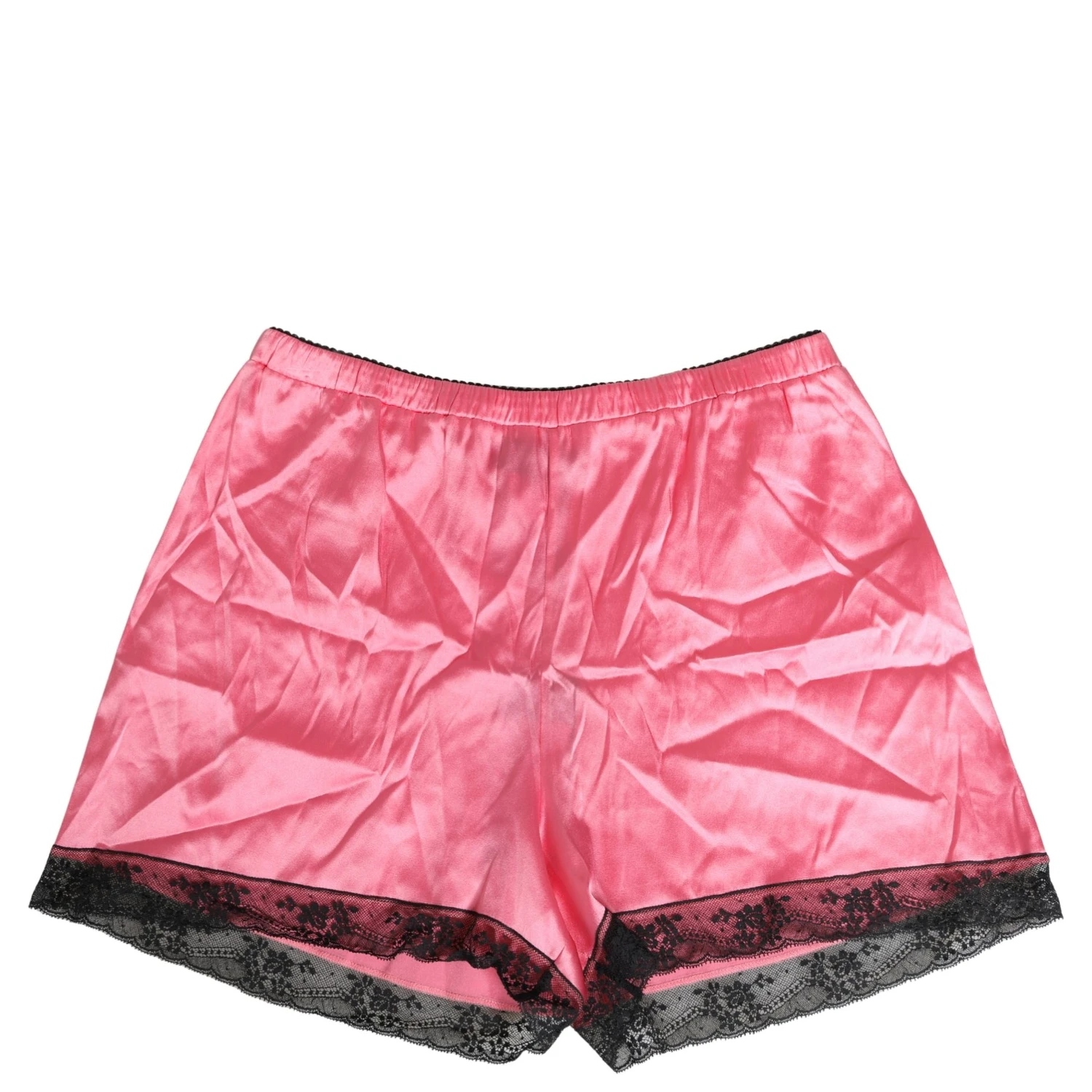 Pink Silk Satin Lace Trim Pajama Shorts Sleepwear