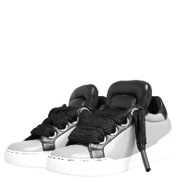 Gray Leather Low Top Lace Up Sneakers Shoes