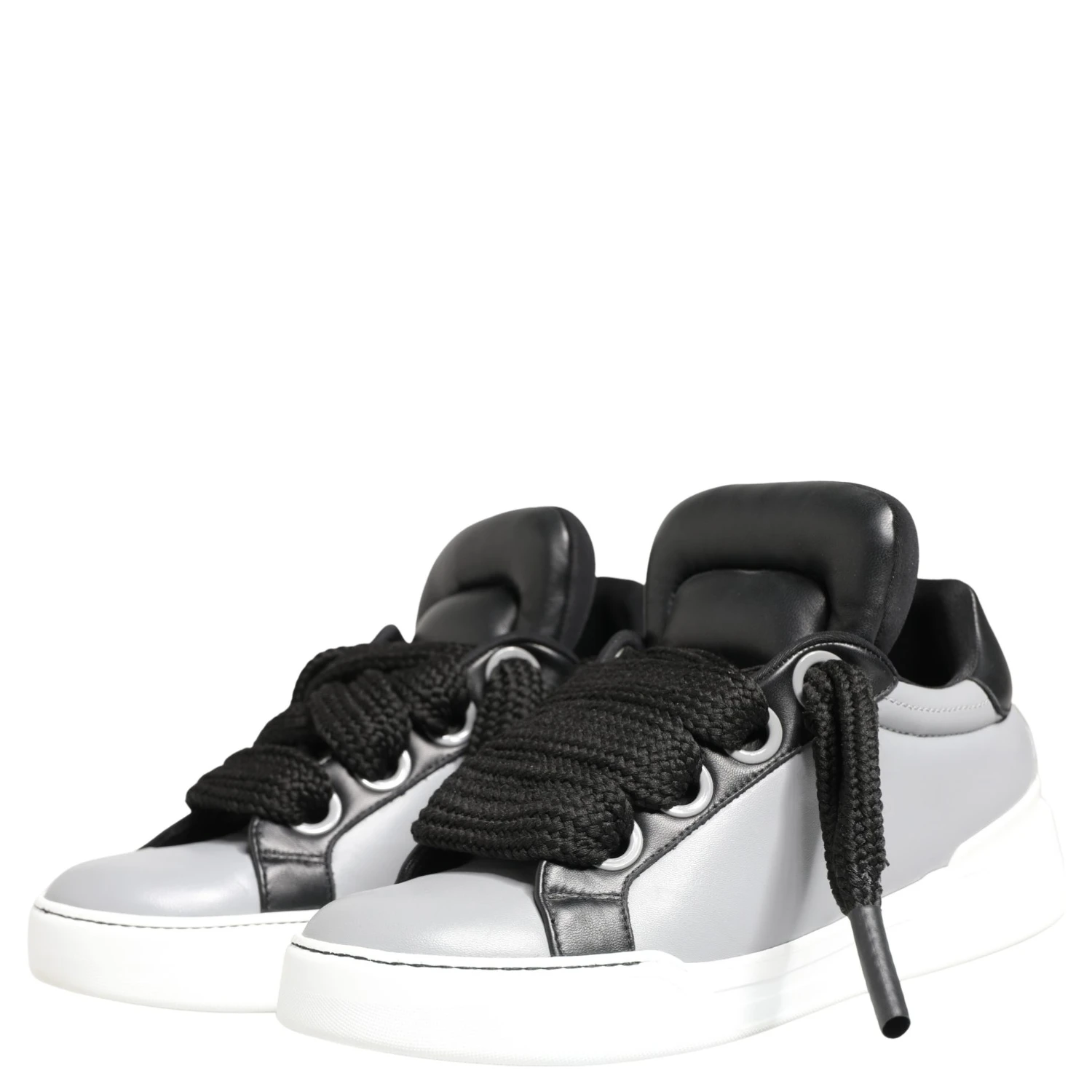 Gray Leather Low Top Lace Up Sneakers Shoes