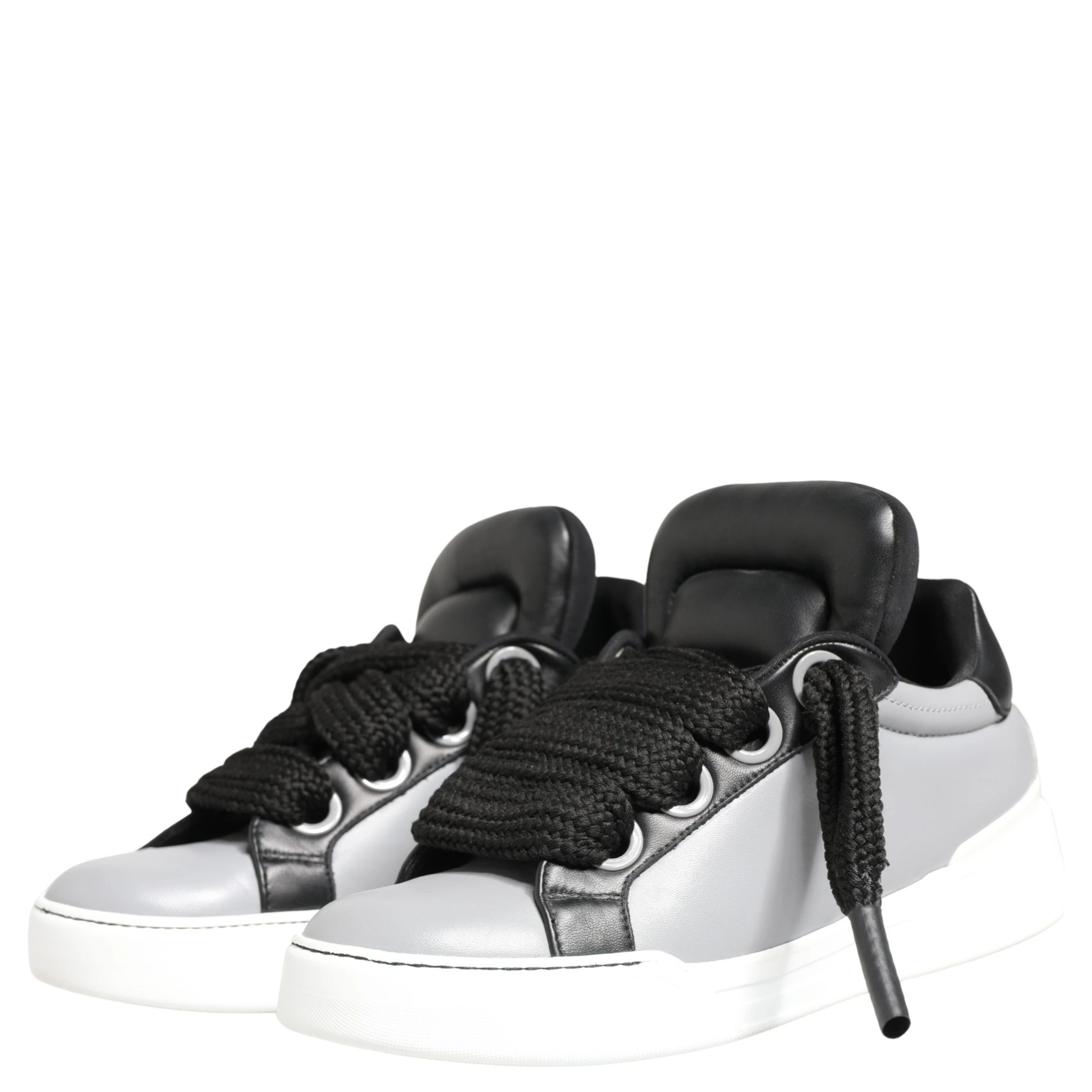 Gray Leather Low Top Lace Up Sneakers Shoes