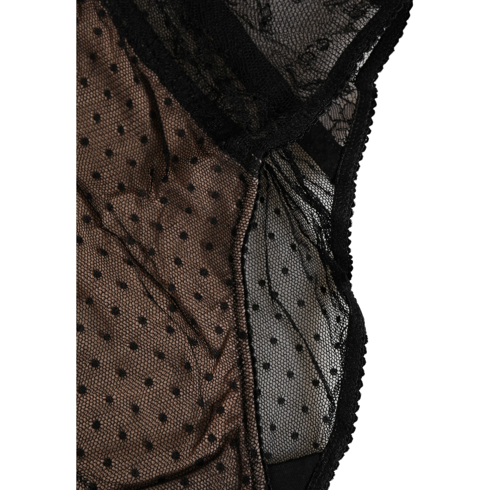 Black Sheer Polka Dot Lace High Waist Brief Underwear
