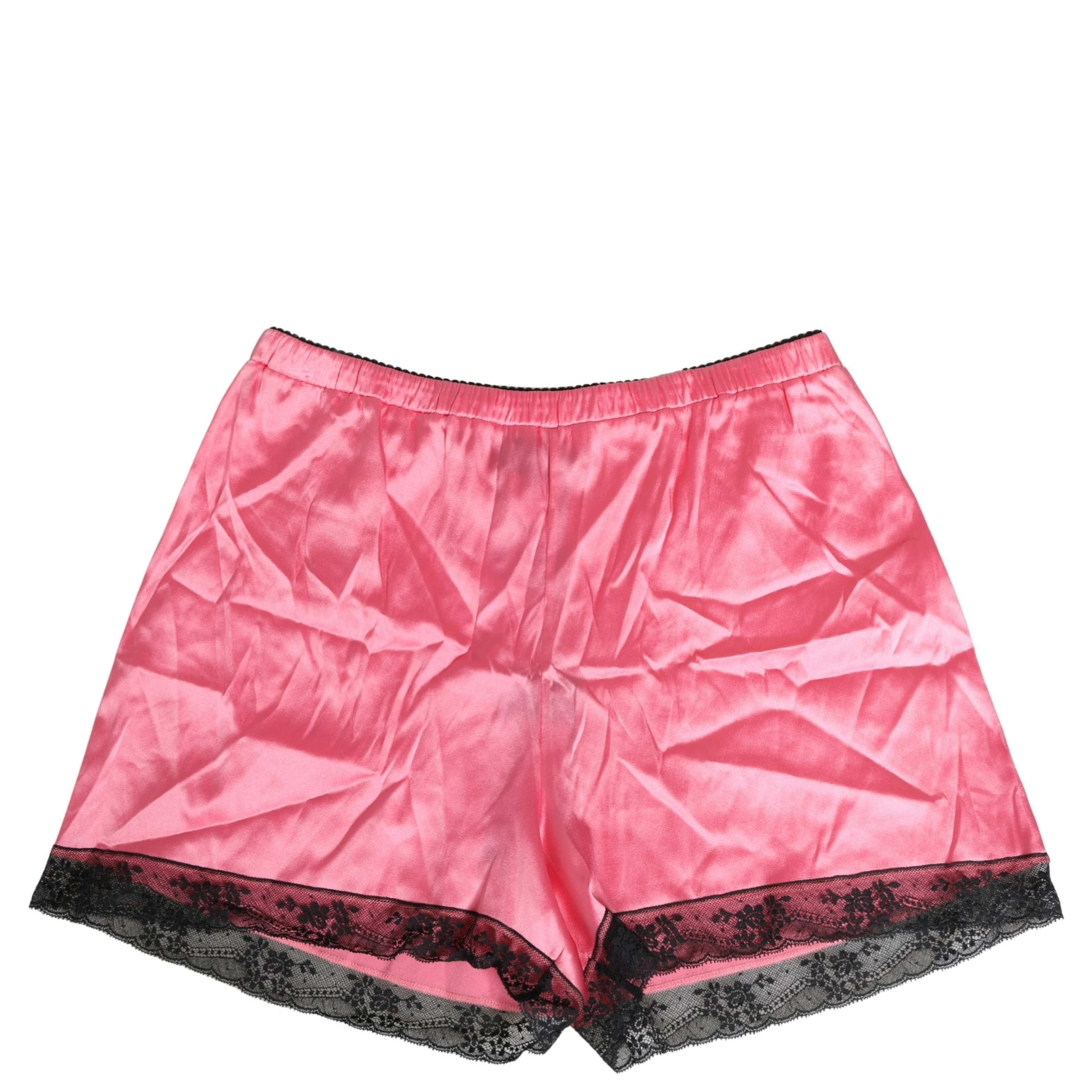Pink Silk Satin Lace Trim Pajama Shorts Sleepwear