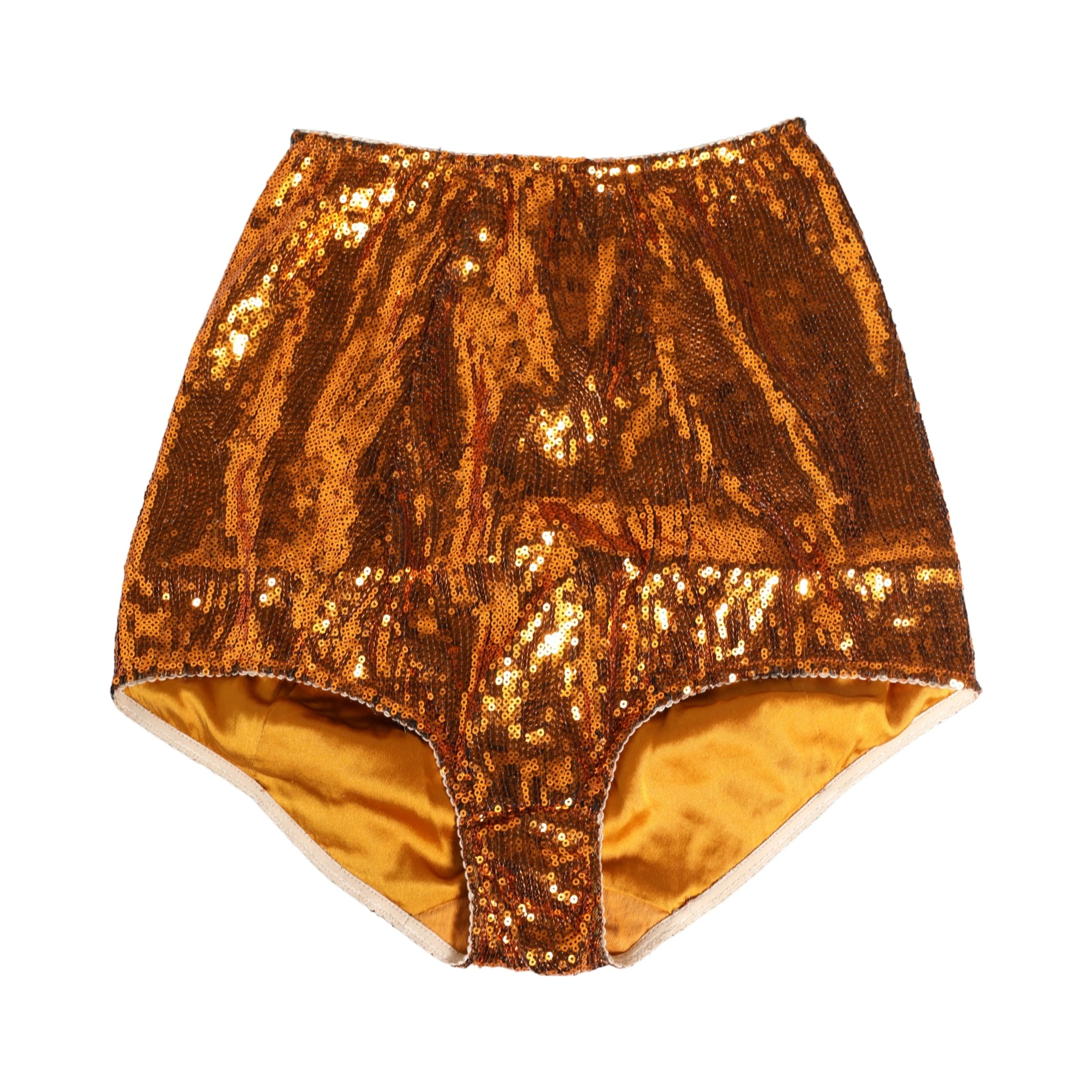 Orange Sequin Nylon High Waist Girdle Underwear