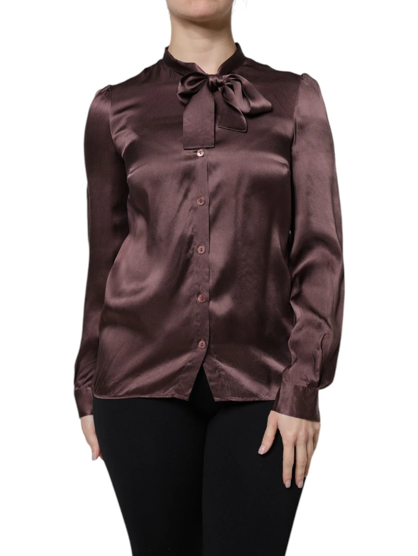 Violet Satin Long Sleeve Ascot Tie Shirt  Top