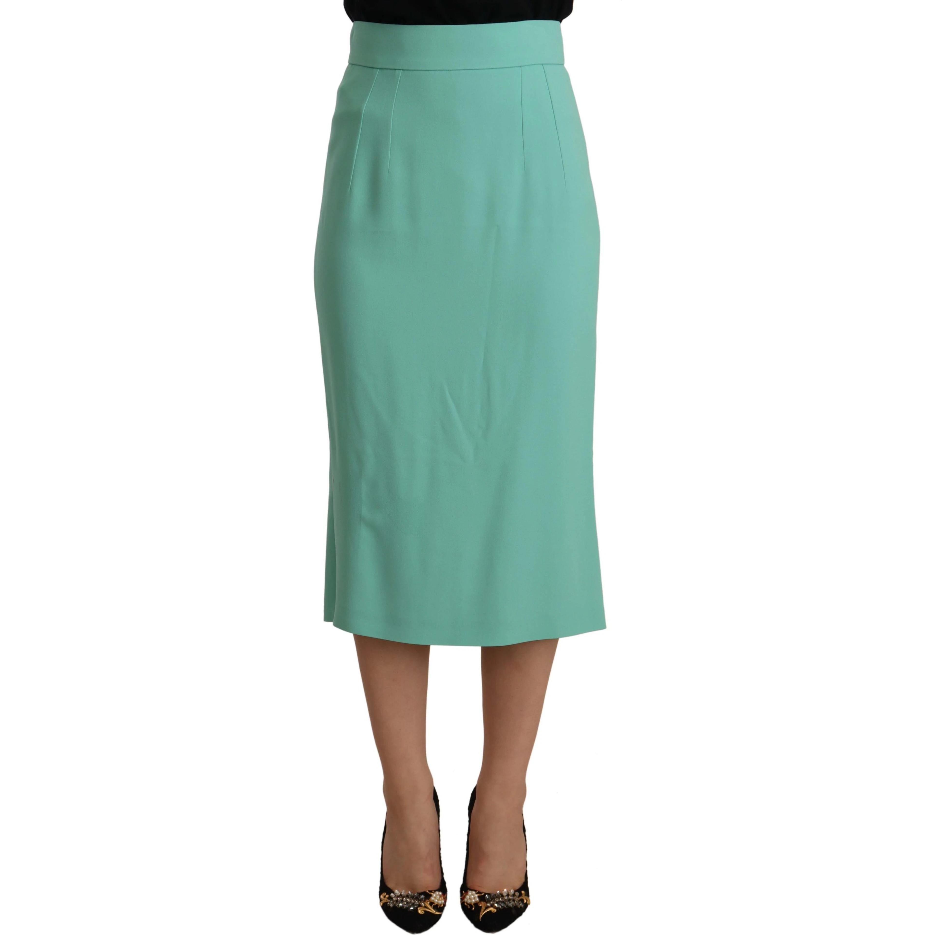 Mint Green Viscose Pencil Cut Midi Skirt
