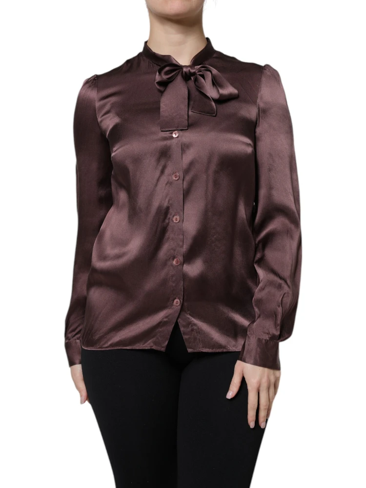 Violet Satin Long Sleeve Ascot Tie Shirt  Top