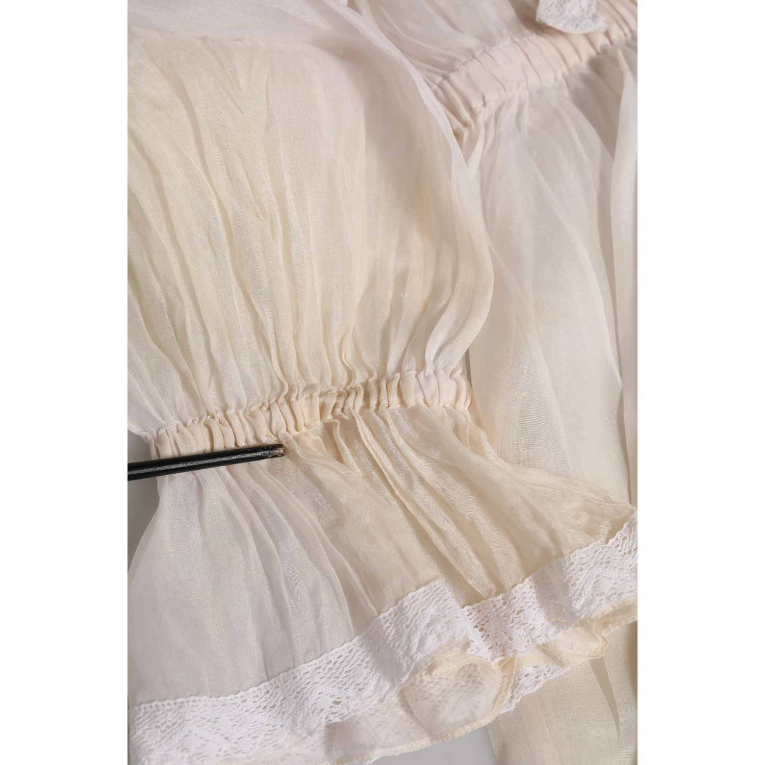 White Silk Cotton Ascot Collar Blouse Top