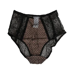 Black Sheer Polka Dot Lace High Waist Brief Underwear