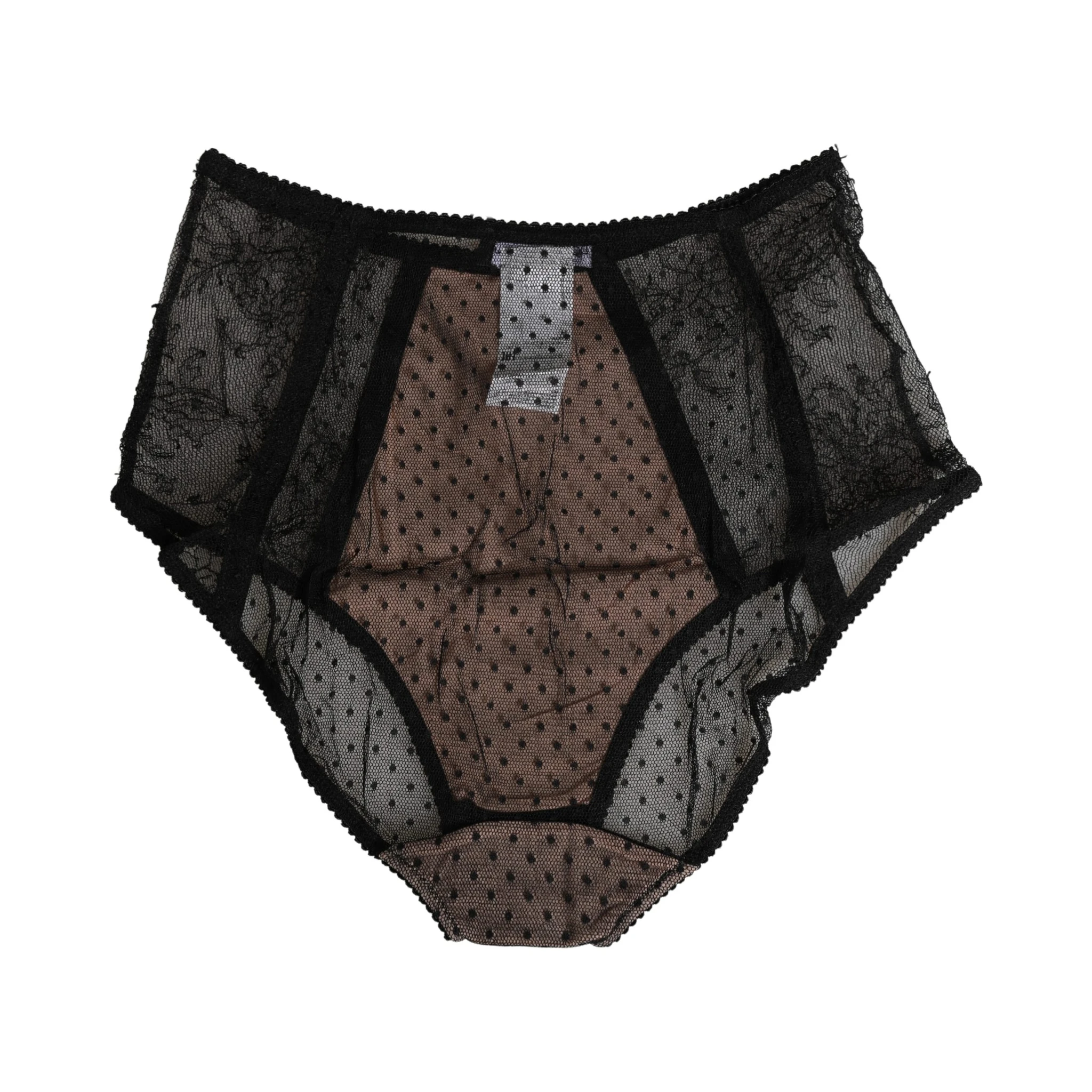 Black Sheer Polka Dot Lace High Waist Brief Underwear