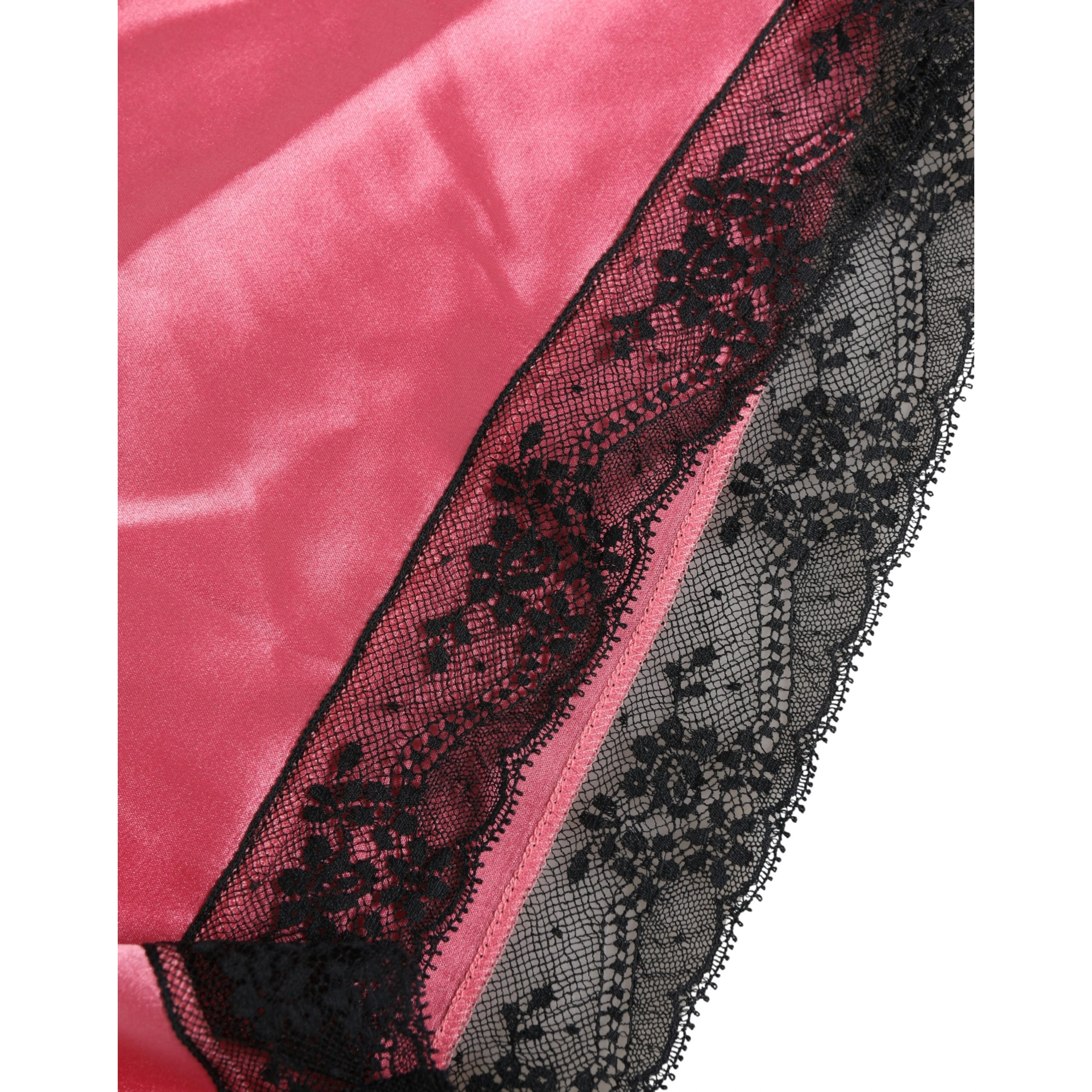 Pink Silk Satin Lace Trim Pajama Shorts Sleepwear