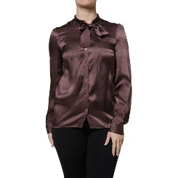 Violet Satin Long Sleeve Ascot Tie Shirt  Top