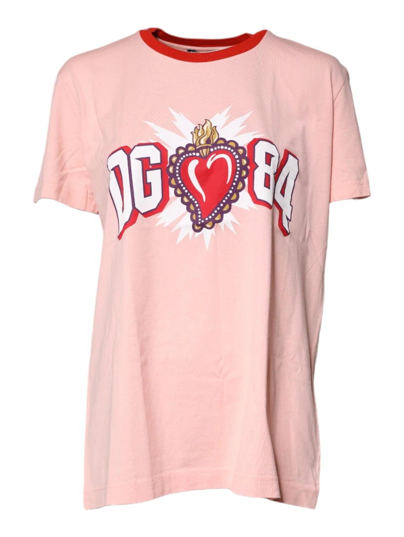 Pink DG 84 Sacred Heart Print Cotton T-shirt