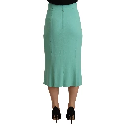 Mint Green Viscose Pencil Cut Midi Skirt