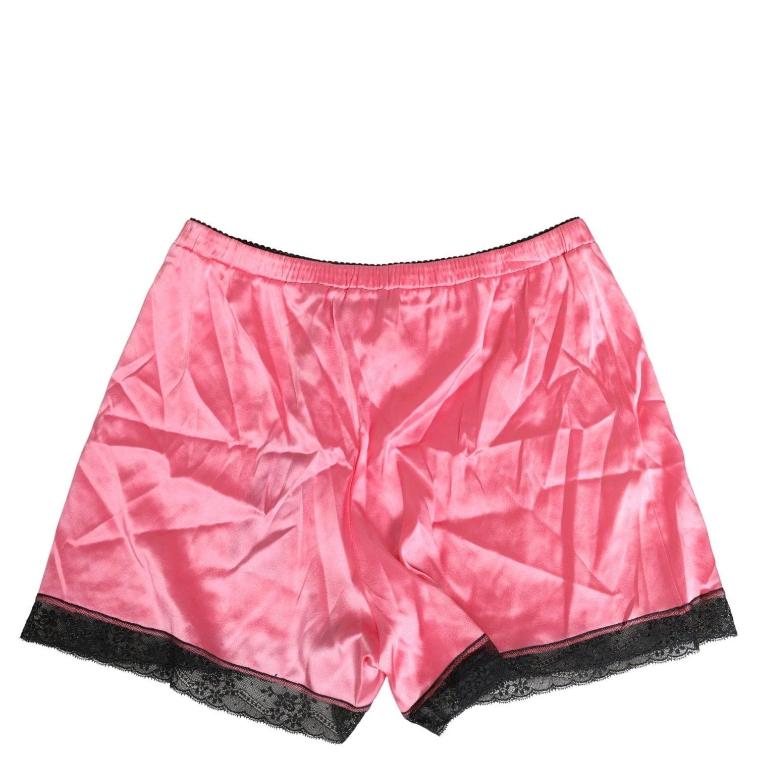 Pink Silk Satin Lace Trim Pajama Shorts Sleepwear