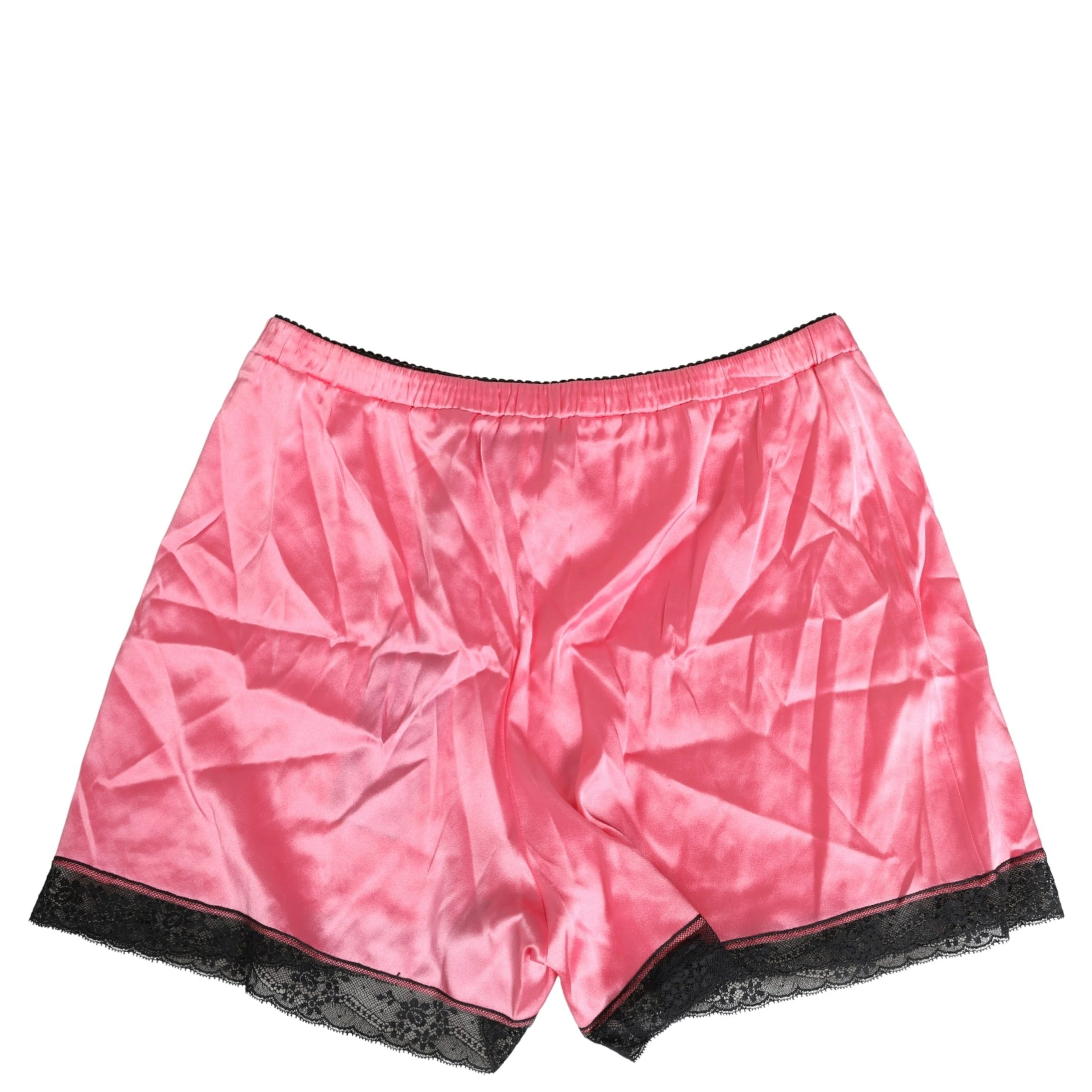 Pink Silk Satin Lace Trim Pajama Shorts Sleepwear