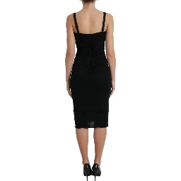 Black Wool Sleeveless Rose Applique Dress
