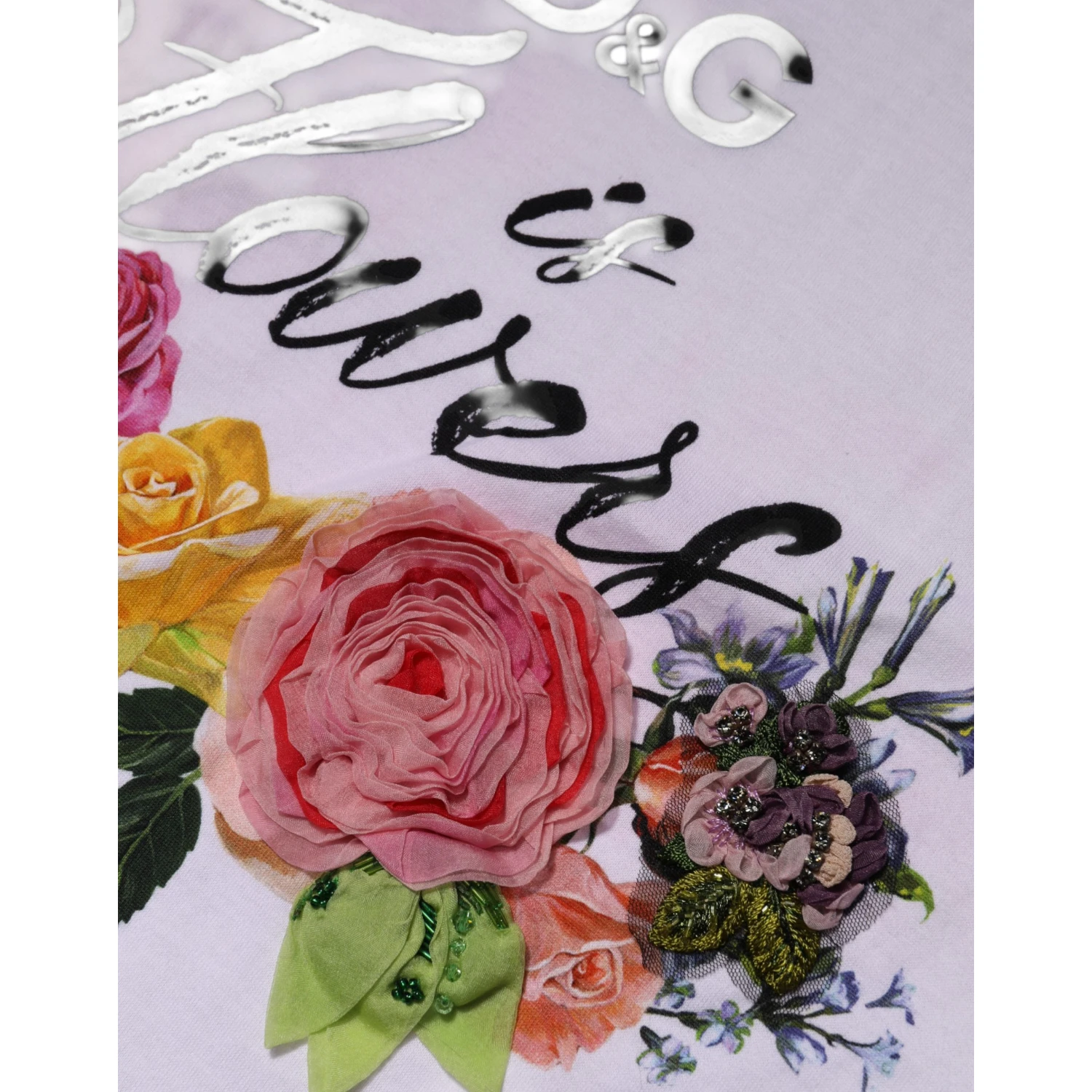 White D&G Is Flowers Embellished T-shirt