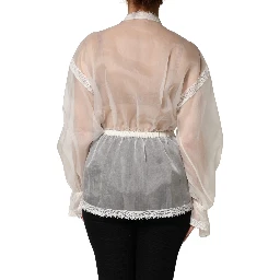White Silk Cotton Ascot Collar Blouse Top