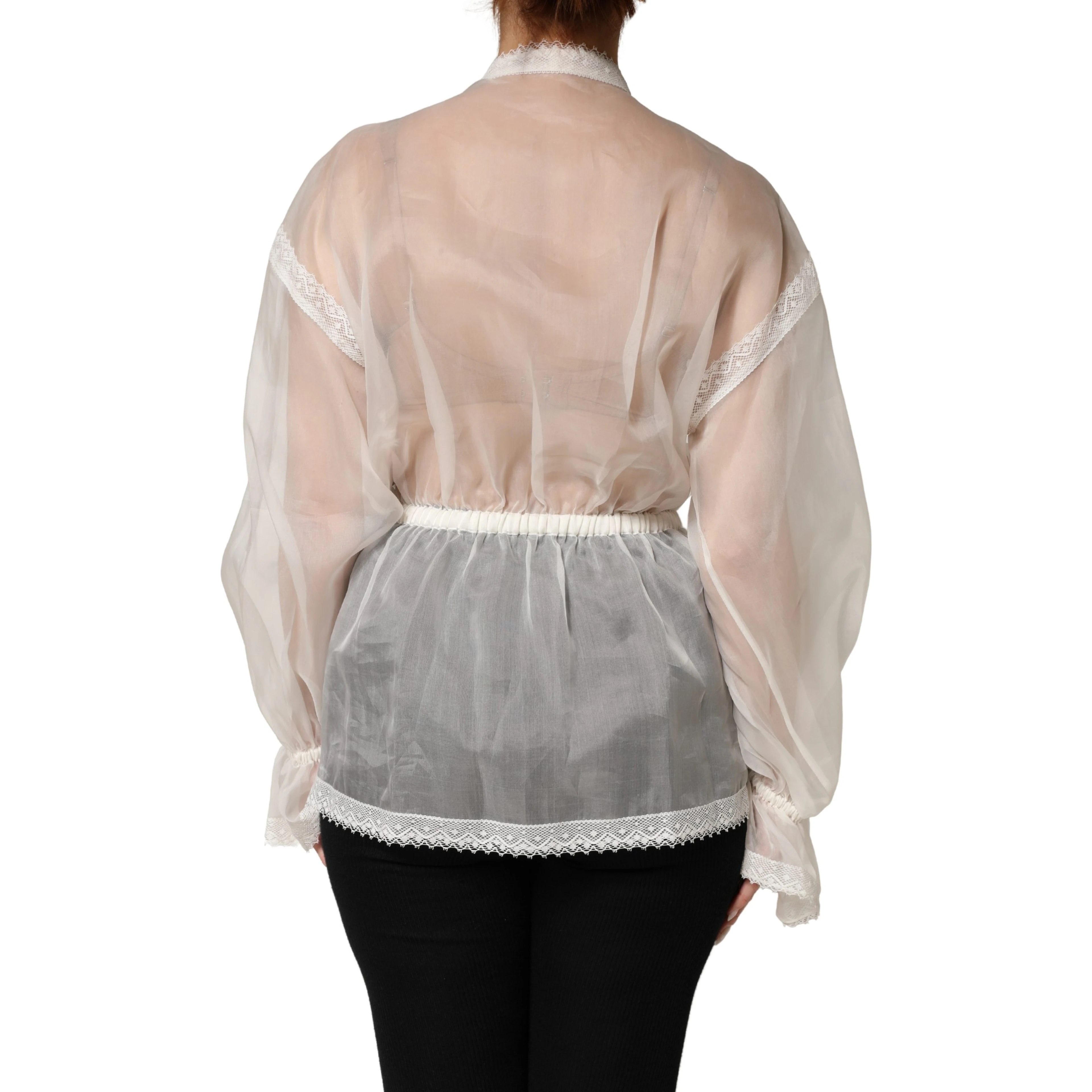 White Silk Cotton Ascot Collar Blouse Top