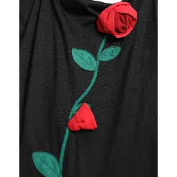 Black Wool Sleeveless Rose Applique Dress
