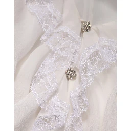 White LongSleeve Lace Trim Ruffled Blouse Top