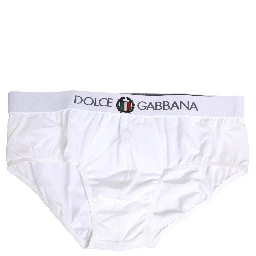 White Logo Waistband Cotton Men Briefs Underwear