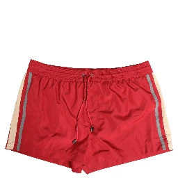 Red Polyester Men Drawstring Shorts Swimwear