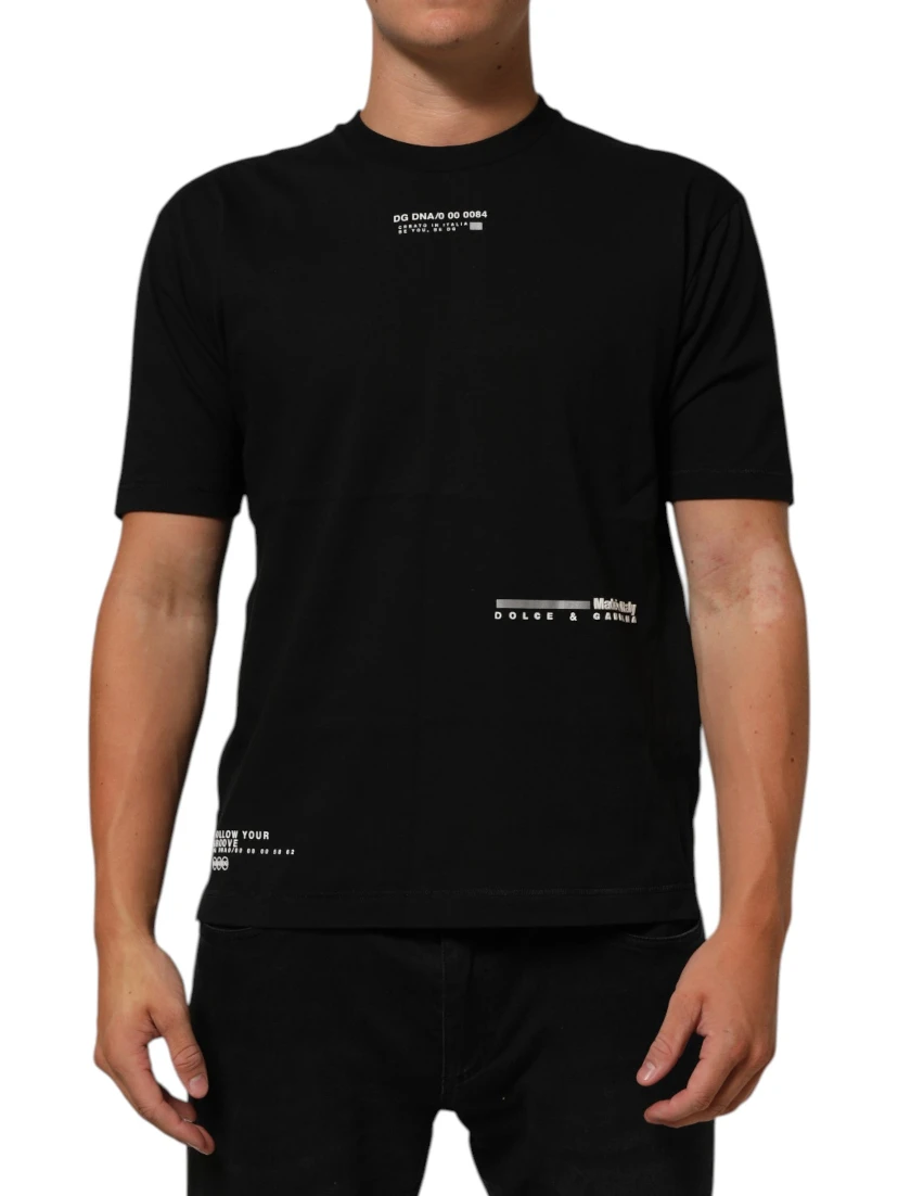Black Statement Cotton Crew Neck Men T-shirt