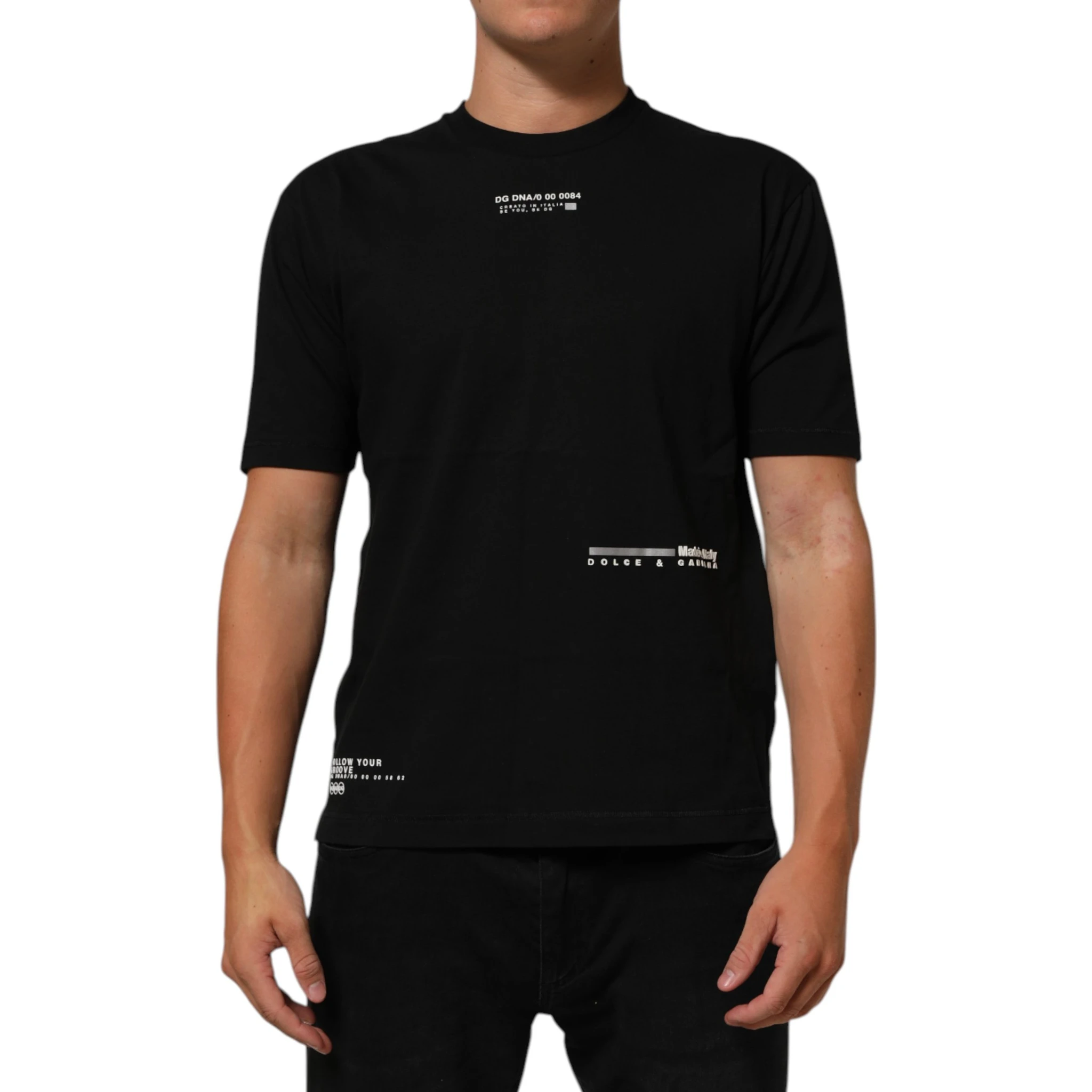 Black Statement Cotton Crew Neck Men T-shirt
