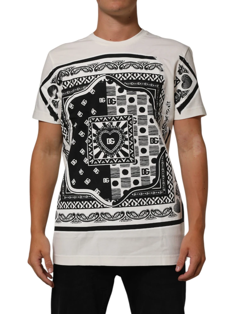 White Cotton Bandana Print CrewNeck T-shirt