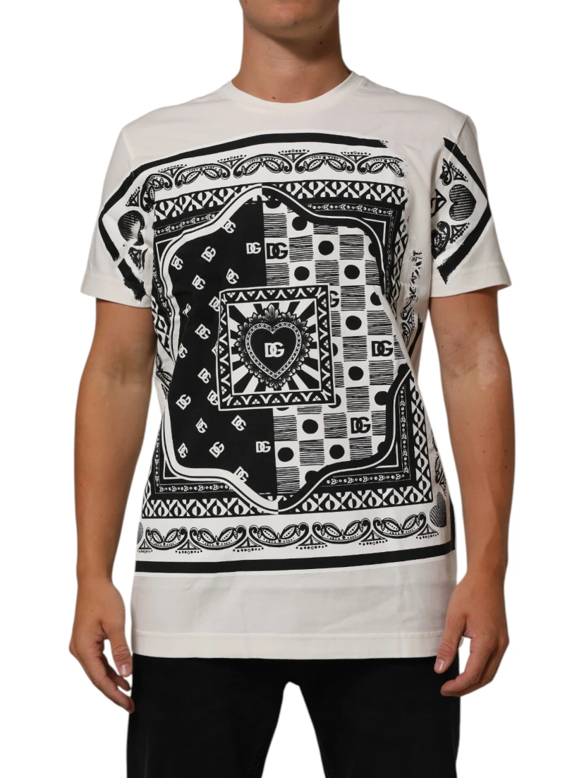 White Cotton Bandana Print CrewNeck T-shirt